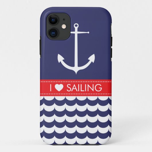 Coques Case-Mate iPhone Ancre avec des vagues et nom fait sur commande en (Dos)
