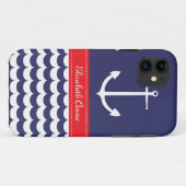 Coques Case-Mate iPhone Ancre avec des vagues et nom fait sur commande en (Dos (Horizontal))