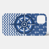 Coques Case-Mate iPhone Ancre bleu et blanc nautique et Motif Chevron (Verso (horizontal))