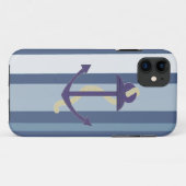 Coques Case-Mate iPhone Ancre bleue sur fond rayé (Dos (Horizontal))