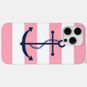 Coques Case-Mate iPhone Ancre bleue sur Motif Pink Stripes (Verso (horizontal))