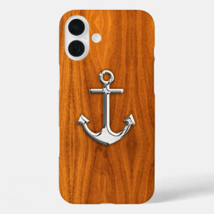 iPhone 16 Plus Case Ancre Chrome nautique sur bois de teck Impression