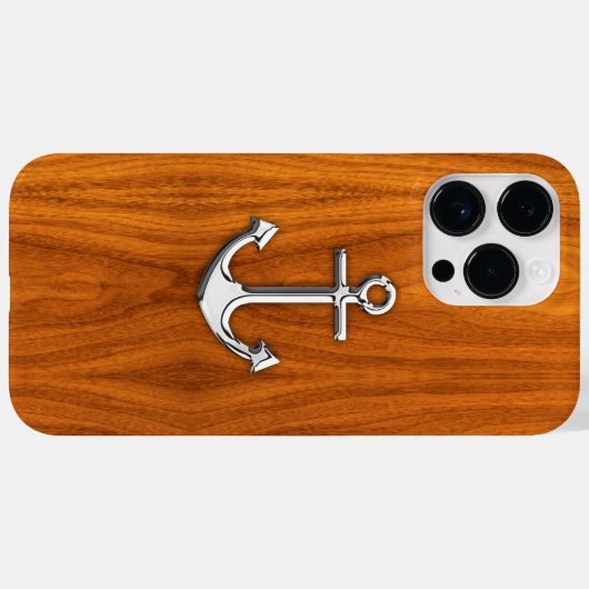 Coques Case-Mate iPhone Ancre Chrome nautique sur bois de teck Impression (Verso (horizontal))