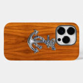 Coques Case-Mate iPhone Ancre Chrome nautique sur bois de teck Impression (Verso (horizontal))