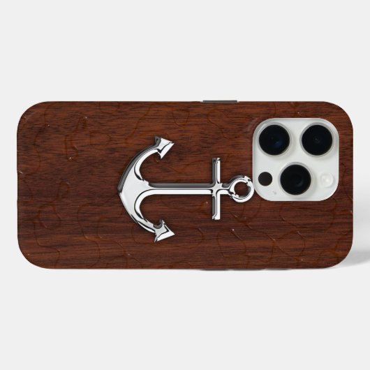 Coques Case-Mate iPhone Ancre Chrome sur Wet Mahogany Imprimer (Verso (horizontal))