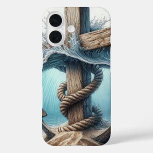 Coques iPhone 16 Ancre croisée et nautique dans l'eau