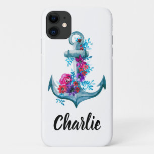 Case-Mate iPhone Case Ancre d'aquarelle marine blanche personnalisée