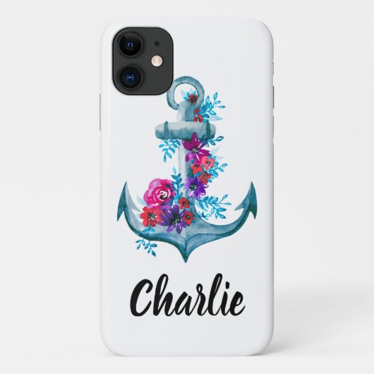 Coques Case-Mate iPhone Ancre d'aquarelle marine blanche personnalisée (Dos)