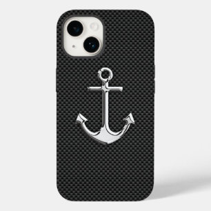 Coque Pour iPhone 14 Ancre d'argent sur la fibre de carbone