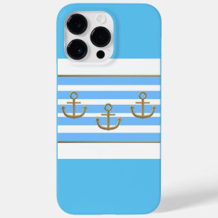 Coque Pour Pour iPhone 14 Pro Max ancre dorée bleu blanc arrière - plan