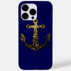Coque Pour Pour iPhone 14 Pro Max Ancre dorée scintillante avec faux éclats sur fond