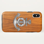 Coques Case-Mate iPhone Ancre Lifesaver en acier sur la plaque en teck (Dos (Horizontal))