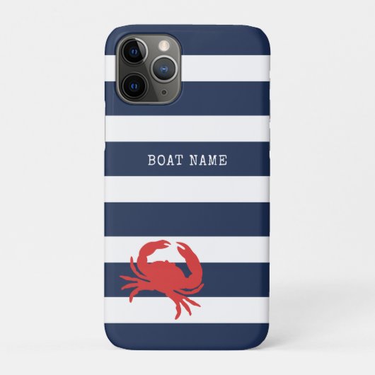 Coques Case-Mate iPhone Ancre Marine Bleu Stripes Crabe Rouge Nom du batea (Dos)