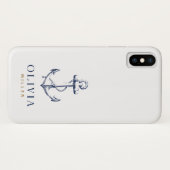 Coques Case-Mate iPhone Ancre marine Monogramme d'or bleu de la marine (Dos (Horizontal))