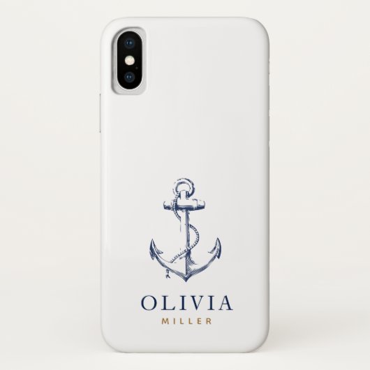 Coques Case-Mate iPhone Ancre marine Monogramme d'or bleu de la marine (Dos)