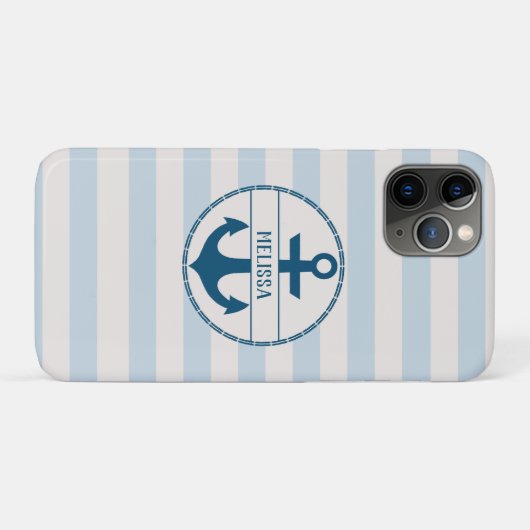 Coques Case-Mate iPhone Ancre nautique Bleu Blanc Personnalisé (Dos (Horizontal))