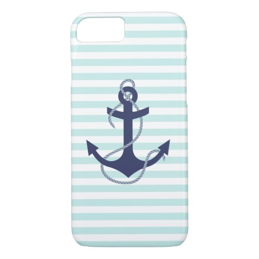 Coques Case-Mate iPhone Ancre nautique de bleu marine d'Aqua et de rayures (Dos)