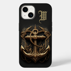 Coque Pour iPhone 14 Ancre nautique d'or Monogramme Coque-Mate iPhone C