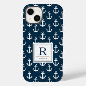 Coques Case-Mate iPhone Ancre nautique Marine Marine Motif bleu Monogramme (Verso)