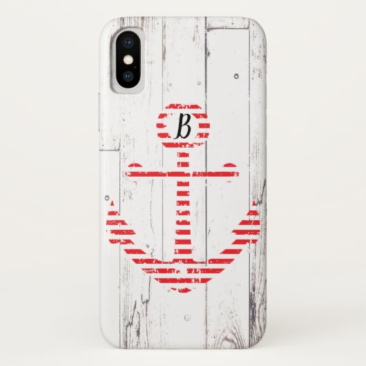 Coques Case-Mate iPhone Ancre Naútíque Rayures Rouges Blanc Bois (Dos)