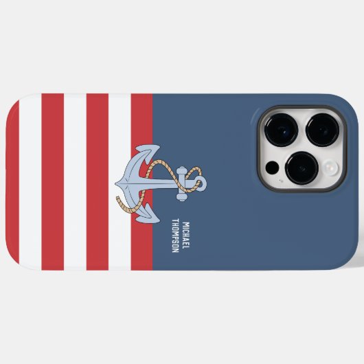 Coques Case-Mate iPhone Ancre nautique tendance Monogramme avec rayures ma (Verso (horizontal))