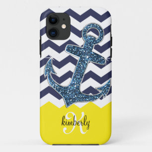 Etui iPhone Case-Mate Ancre Parties scintillant de Navy Faux Chevron Per