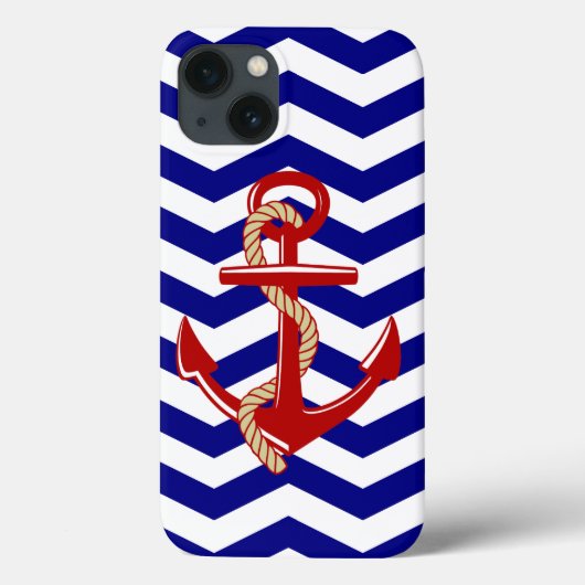 Coques Case-Mate iPhone Ancre rouge Chevron Nautical Stripes (Verso)