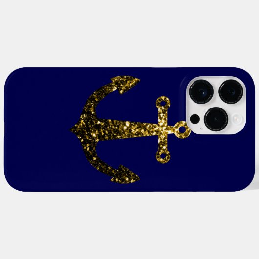 Coques Case-Mate iPhone Ancre Sparkly Gold faux scintillants sur bleu mari (Verso (horizontal))
