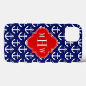 Coques Case-Mate iPhone Ancres blanches Bleu marine, Rouge 3 Monogramme in (Verso (horizontal))