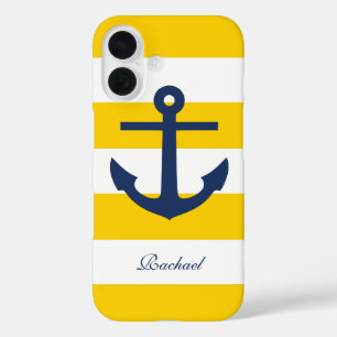 Coques iPhone 16 Ancres blanches bleues et jaunes pesées