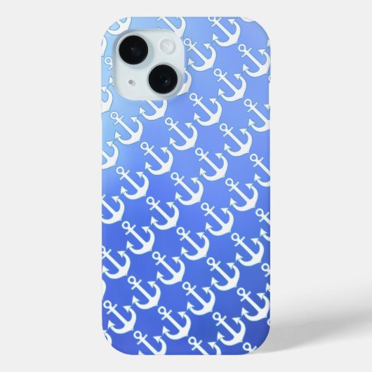Coques Case-Mate iPhone Ancres blanches sur bleu doux (Verso)