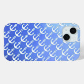 Coques Case-Mate iPhone Ancres blanches sur bleu doux (Verso (horizontal))