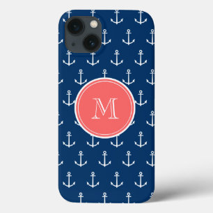 Etui iPhone Case-Mate Ancres Bleues de la Marine Motif, Coral Monogramme