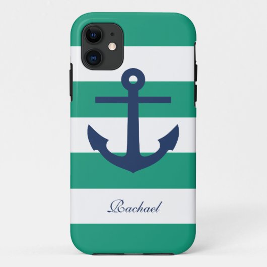 Coques Case-Mate iPhone Ancres bleues et vertes blanches Aweigh (Dos)