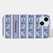 Coques Case-Mate iPhone Ancres nautiques bleues blanches personnalisées (Verso (horizontal))