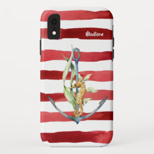 Case-Mate iPhone Case Ancres nautiques Cheval de mer et Red Stripes avec
