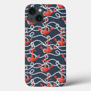 iPhone 13 Case Ancres Nautiques Et Motif De Cordes