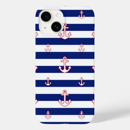 Coques Case-Mate iPhone Ancres sur Bleu Stripes Style Nautique (Verso)