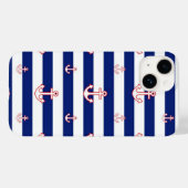 Coques Case-Mate iPhone Ancres sur Bleu Stripes Style Nautique (Verso (horizontal))