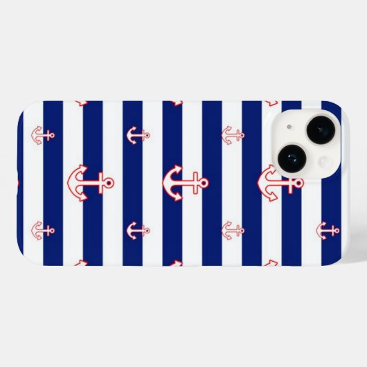 Coques Case-Mate iPhone Ancres sur Bleu Stripes Style Nautique (Verso (horizontal))