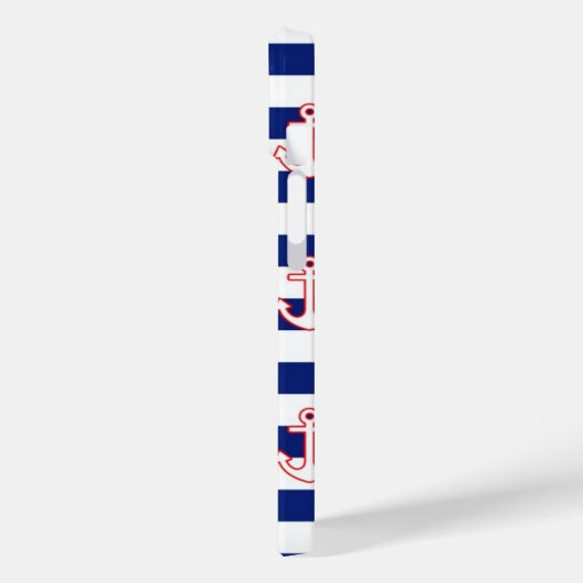Coques Case-Mate iPhone Ancres sur Bleu Stripes Style Nautique (Verso / Gauche)