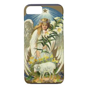 Coque iPhone 7 Ange de Pâques vintage, Agneau, Fleur Lily, Star d