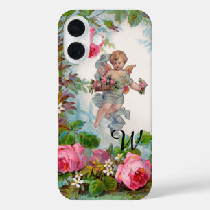 COQUES iPhone 16  ANGE GARDANT DES ROSES ET DES FLEURS ROSES ROMANTI