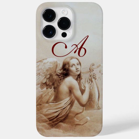 Coques Case-Mate iPhone ANGE JOUER LYRA SUR LES NUAGES monogramme marron (Verso)