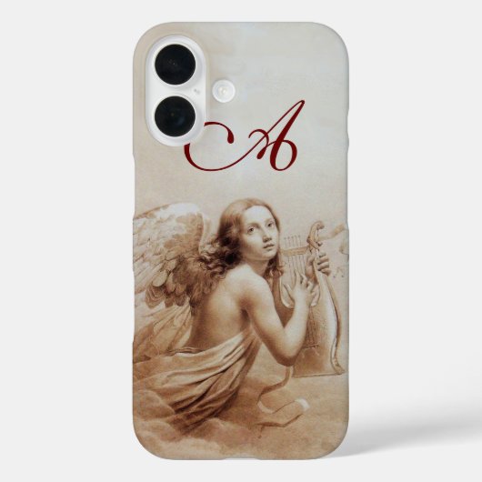 Coques Case-Mate iPhone ANGE JOUER LYRA SUR LES NUAGES monogramme marron (Verso)