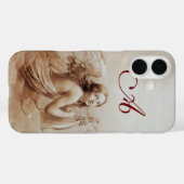 Coques Case-Mate iPhone ANGE JOUER LYRA SUR LES NUAGES monogramme marron (Verso (horizontal))