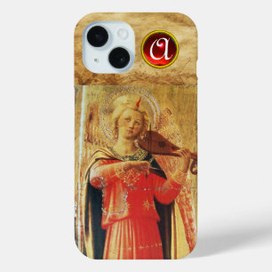 Coque Pour iPhone 15 ANGE MUSICALE EN ROUGE ET MONogramme DE Gemstone O