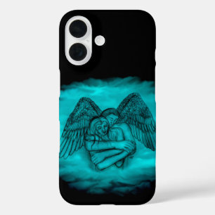 Coques iPhone 16 Angel Eros en amour dans le design noir et vert