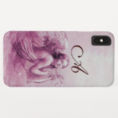 Coques Case-Mate iPhone ANGEL JOUER LYRA SUR LES NUAGES rose monogramme (Dos (Horizontal))