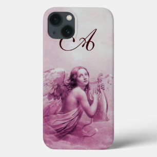 Etui iPhone 13 ANGEL JOUER LYRA SUR LES NUAGES rose monogramme